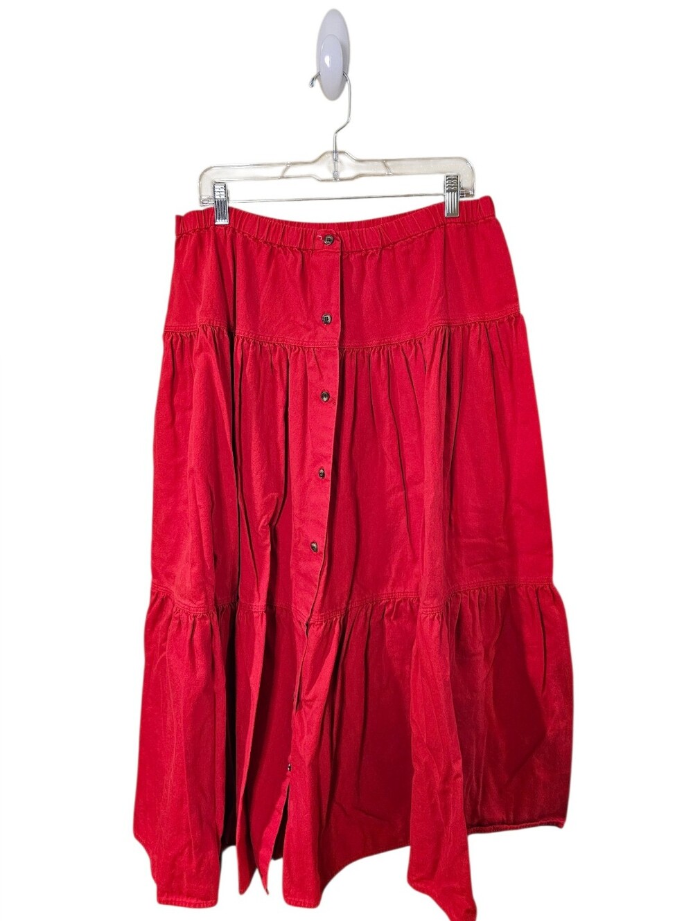 Vintage Western/boho  Red Tiered Button-Front Maxi Skirt Size Large.
